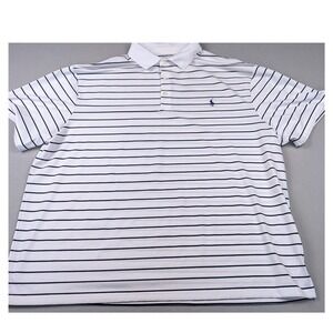 Polo Ralph Lauren Performance Shirt Mens 2XB White Navy Blue Striped Golf Polo